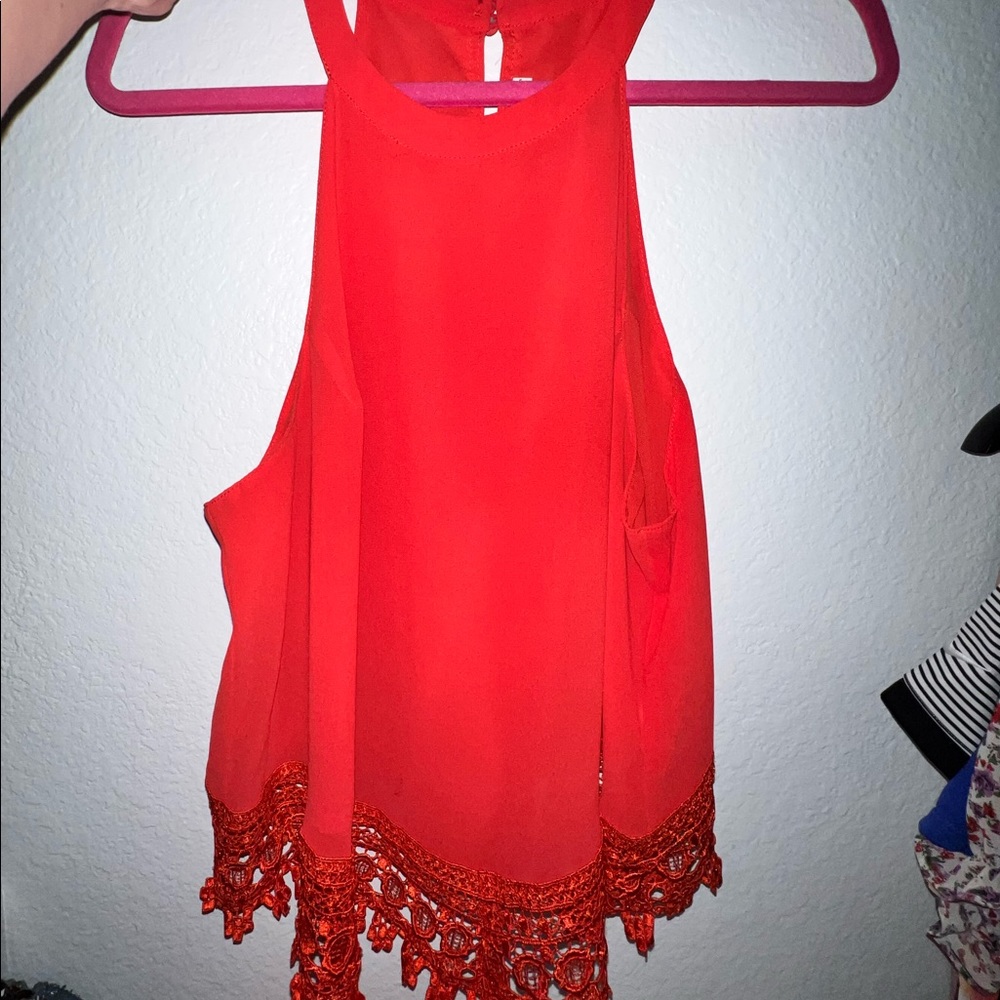 Red High Neck Tank Top